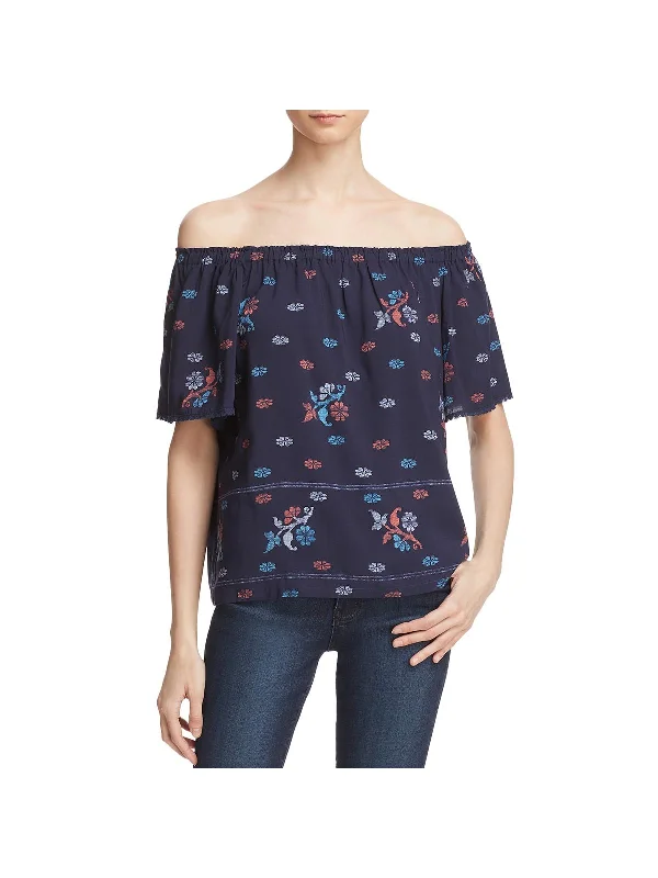 Chole Womens Printed Off-The-Shoulder Blouse Lightweight Linen Blouse