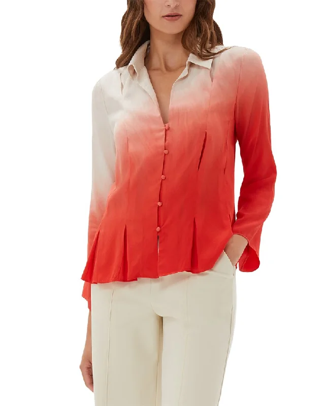 ecru Pleat Detail Silk-Blend Blouse Floral Print Blouse