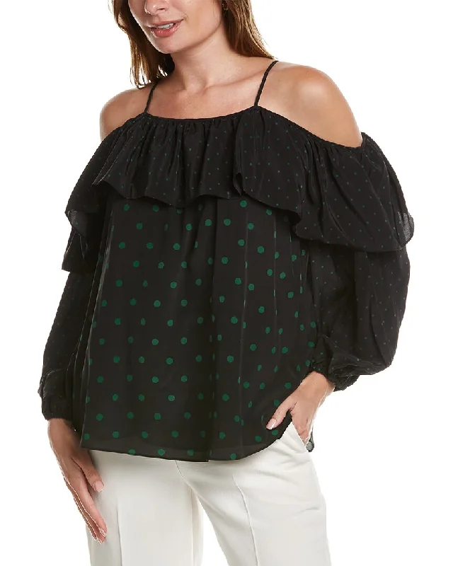 Elie Tahari Off-The-Shoulder Silk Blouse Airy Cotton Blouse
