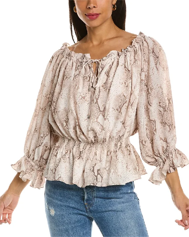 Elie Tahari Off-The-Shoulder Silk Blouse Chic Ruffle Blouse