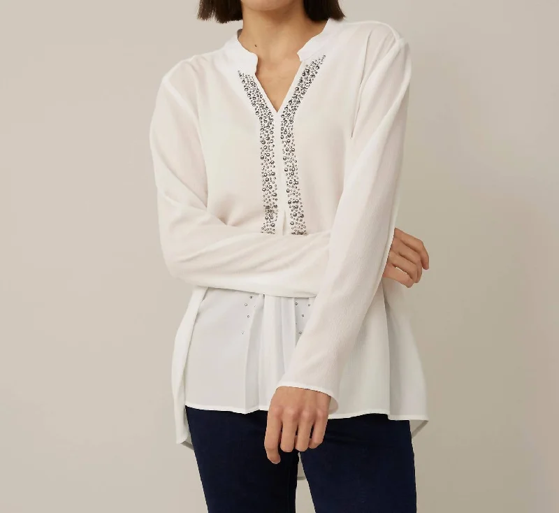 Embellished Blouse In White Slim Fit Blouse