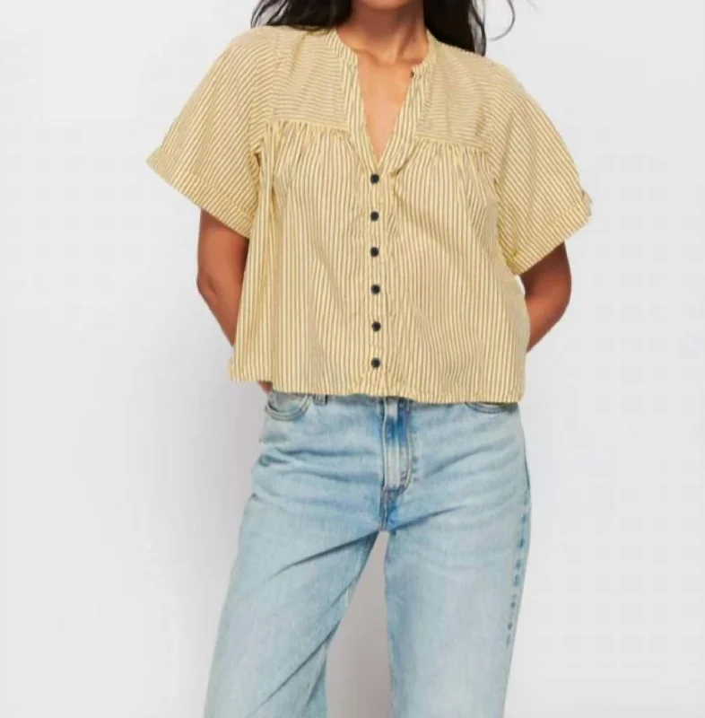 Filippa Swingy Blouse In Yellow Textured Cotton Blouse