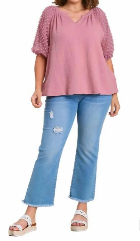 Floral Applique Detail Blouse In Mauve Frilled Cuff Blouse