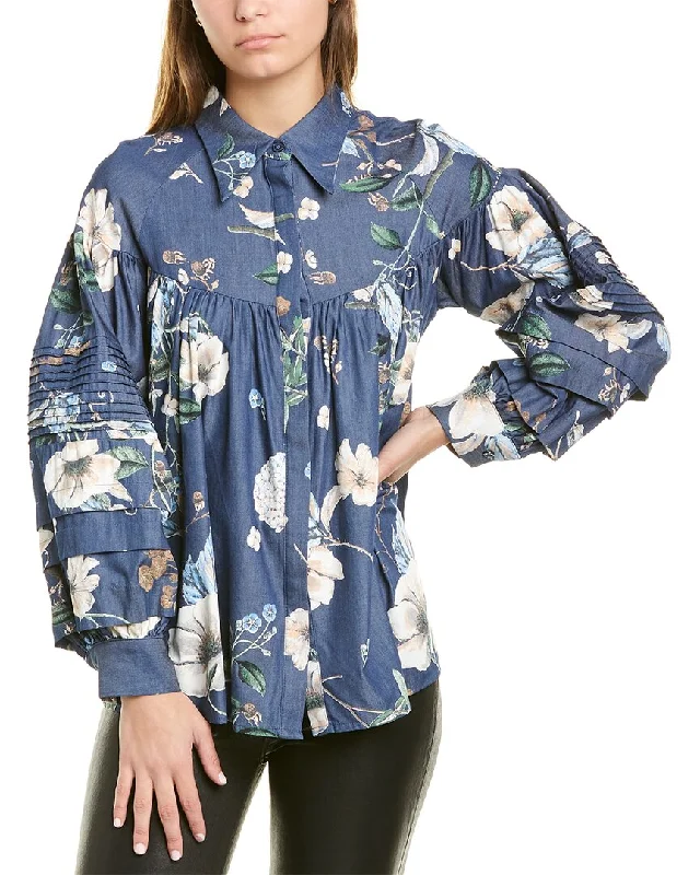 Gracia Floral Blouse Asymmetric Hem Blouse
