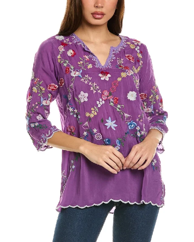 Johnny Was Daisy Petal Blouse Ruched Sleeve Blouse