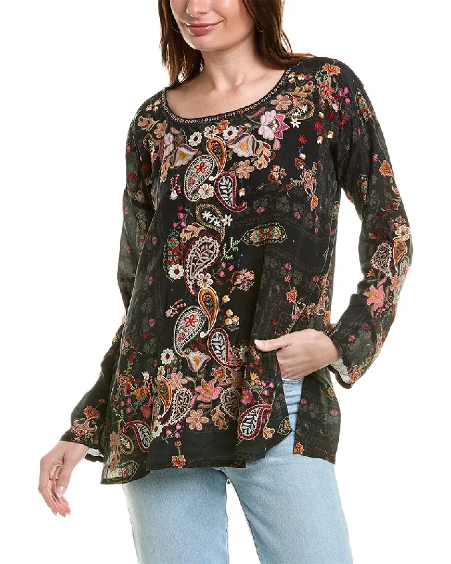 Johnny Was Lori Silk Blouse Sheer Mesh Blouse