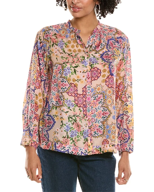 Johnny Was Spring Silk Blouse Smart Business Blouse