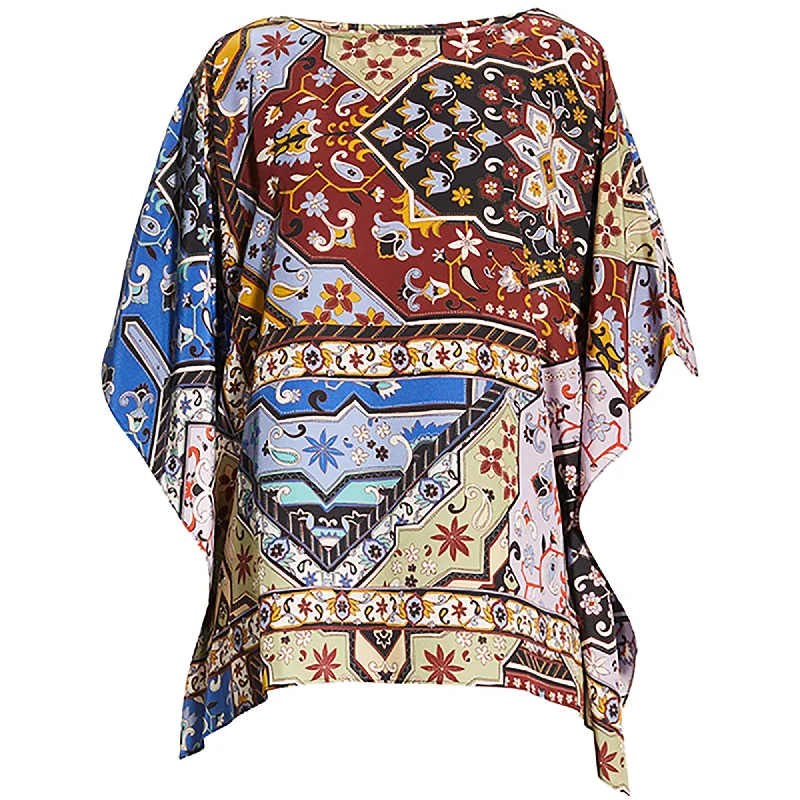 Johnny Was Women's Miklos Silk Easy Top Blouse Kimono Short Poncho Embroidered Floral Blouse
