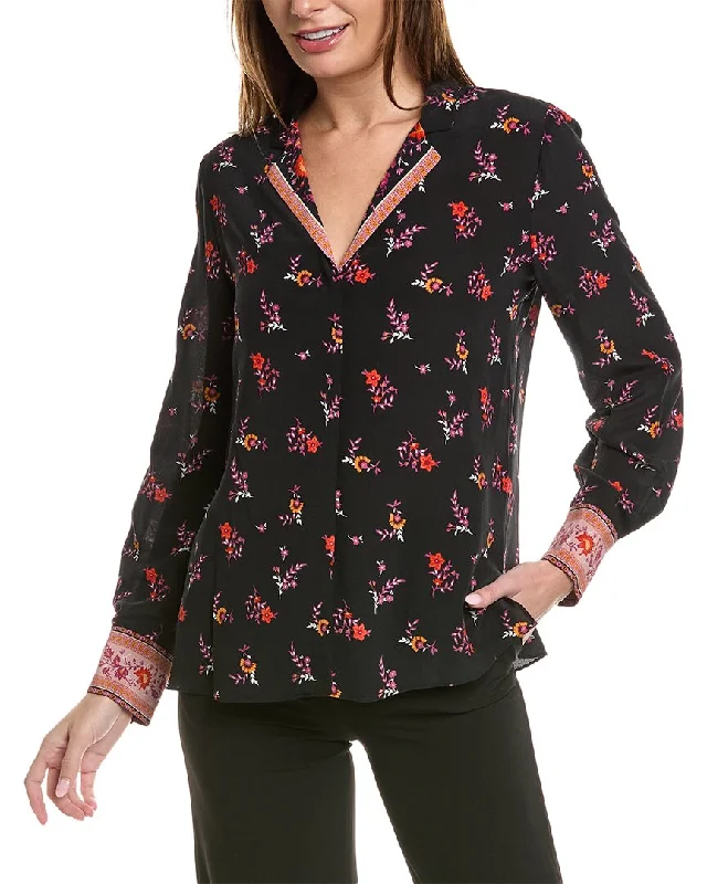 Kobi Halperin Neo Collared Silk Blouse Satin Drape Blouse