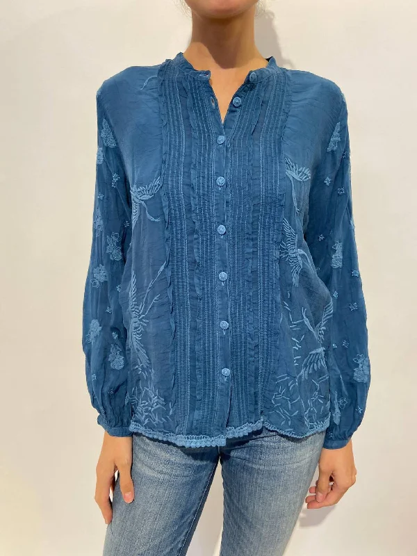Lily Crane Blouse In Legion Blue Casual Relaxed Blouse