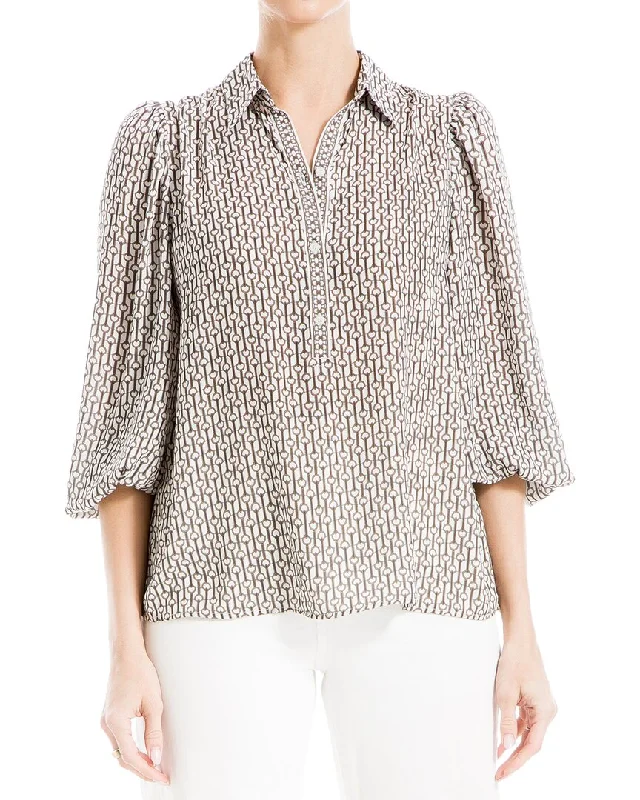 Max Studio 3/4 Sleeve Blouse Casual Relaxed Fit Blouse
