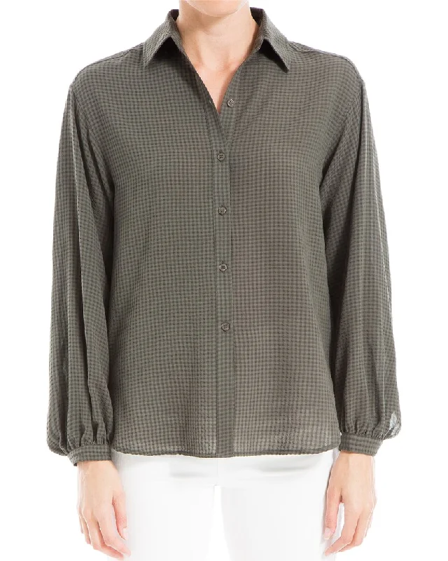 Max Studio Button Front Texture Blouse Elegant Peplum Blouse