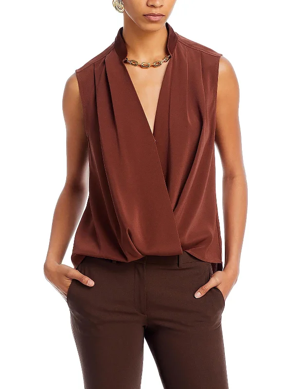 Meredith Womens Mandarin Collar Surplice Blouse Loose Oversized Blouse