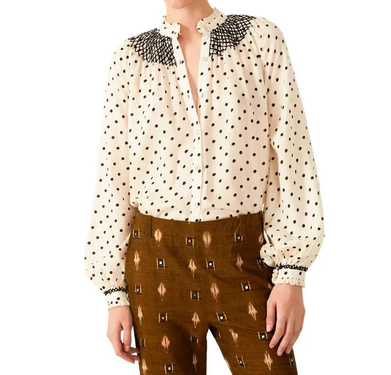 Nixie Smocked Blouse In Cream Dot Double-Layered Blouse