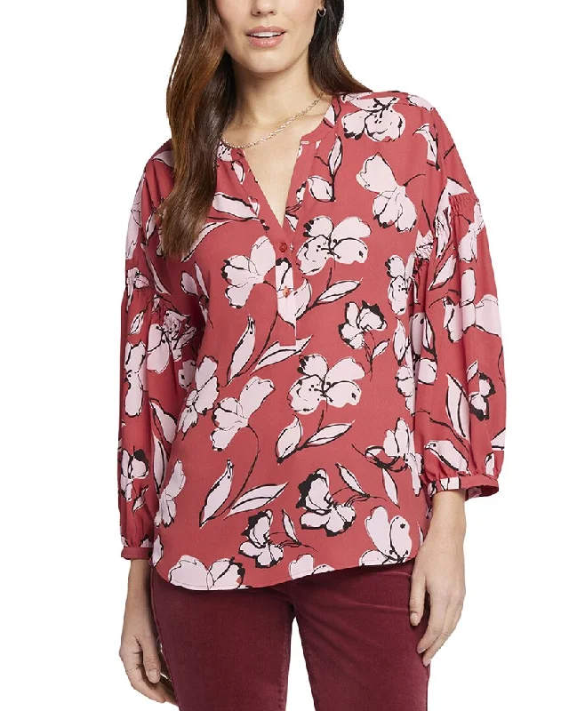 NYDJ Paulina Peasant Blouse Satin Long Blouse
