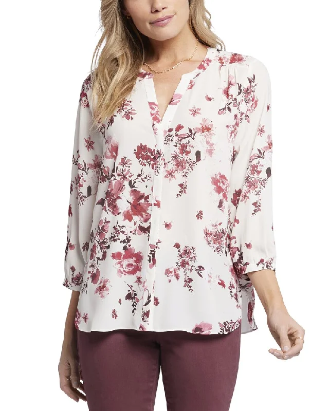 NYDJ Pintuck Blouse Asymmetric Hem Blouse