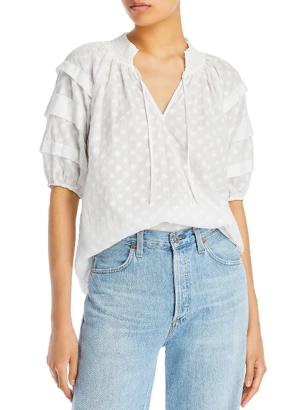 Paris Womens Embroidered Tie Neck Blouse High Neck Blouse
