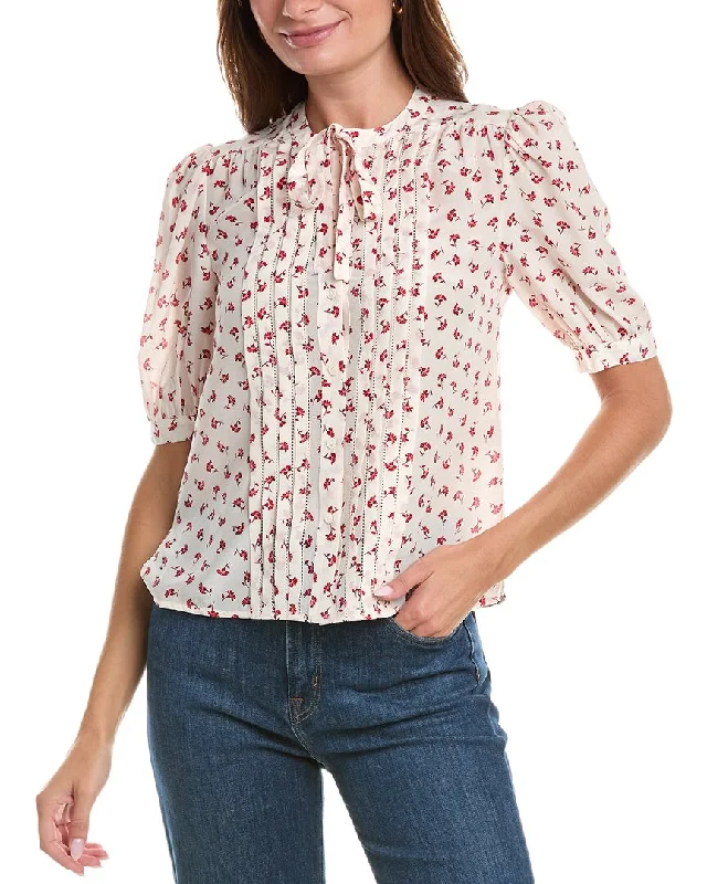 Rebecca Taylor Emmy Silk Blouse Sheer Sleeve Blouse