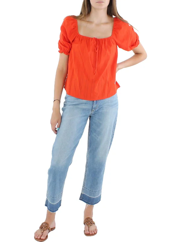 Remember Me Womens Square Neck Peasant Blouse Pastel Color Blouse