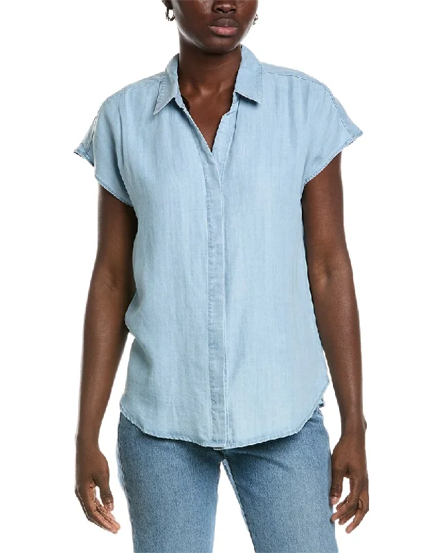 Renuar Denim Blouse Off-Shoulder Wrap Blouse