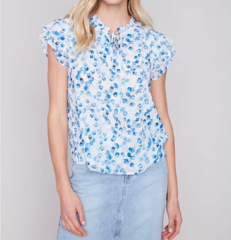 Ruffle Sleeve Blouse In Riviera Textured Cotton Blouse