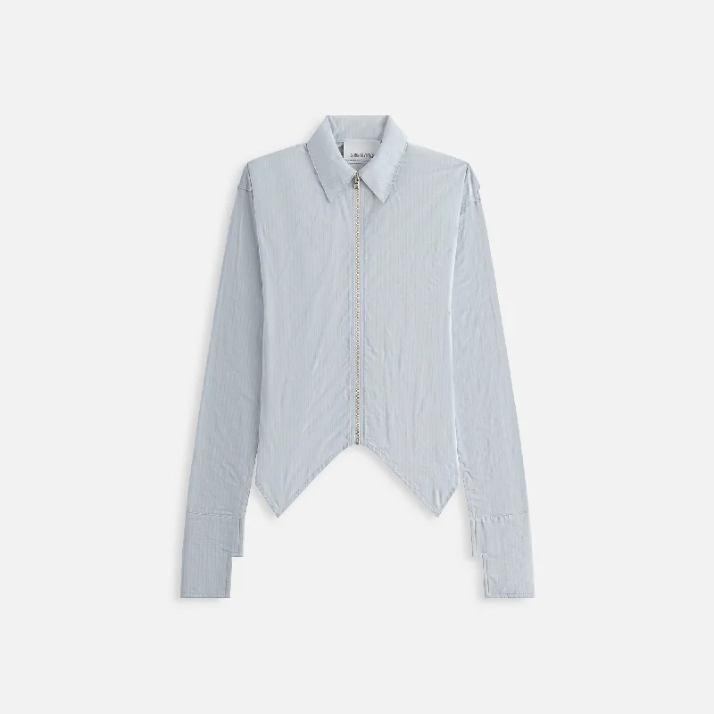 Sami Miro Vintage Curve Zip Blouse - Blue Pinstripe Elegant Silk Blouse