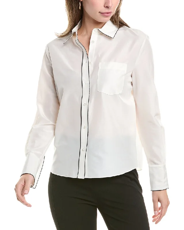St. John Silk-Blend Blouse Wrap Front Blouse