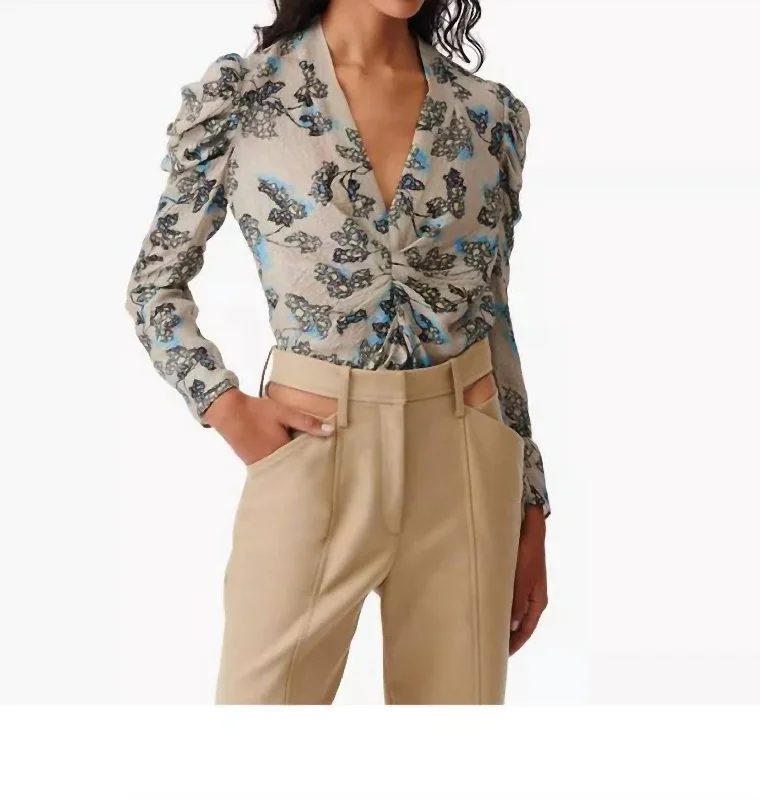 Stala Blouse In Beige Multi Soft Satin Blouse