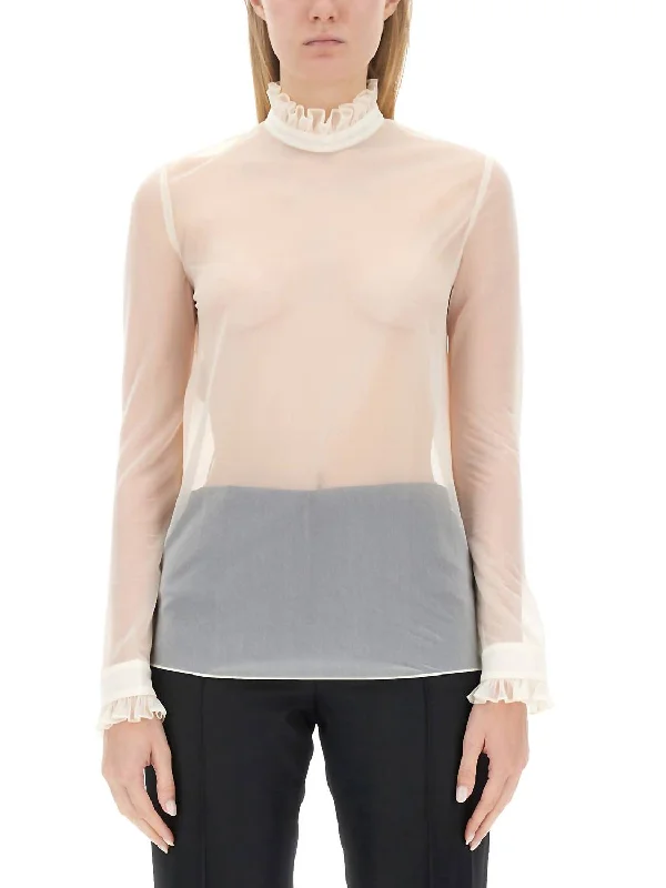 Techno Chiffon Blouse In Ivory Casual Relaxed Fit Blouse