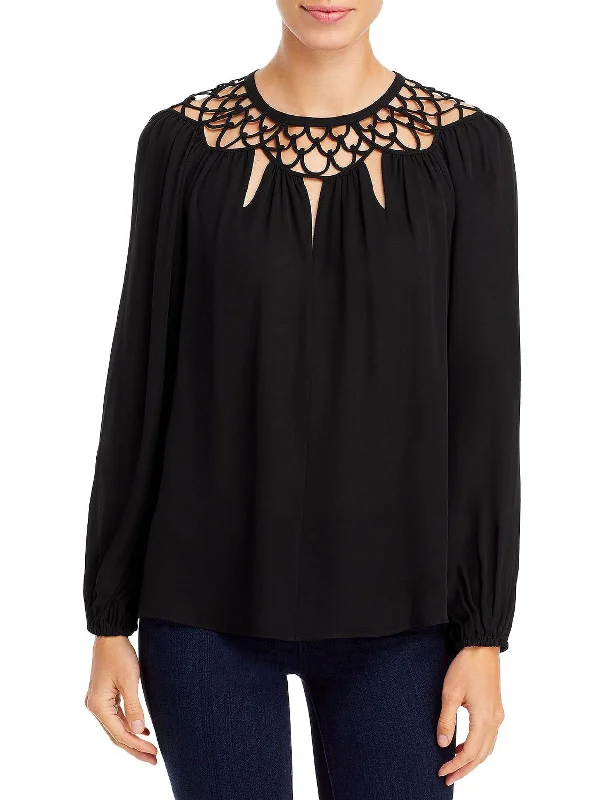 Tereza Womens Silk Open Stitch Blouse Asymmetric Hem Blouse