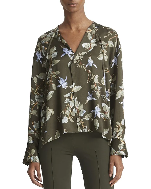 Vince Bellflower Draped Silk Blouse Feminine Satin Blouse
