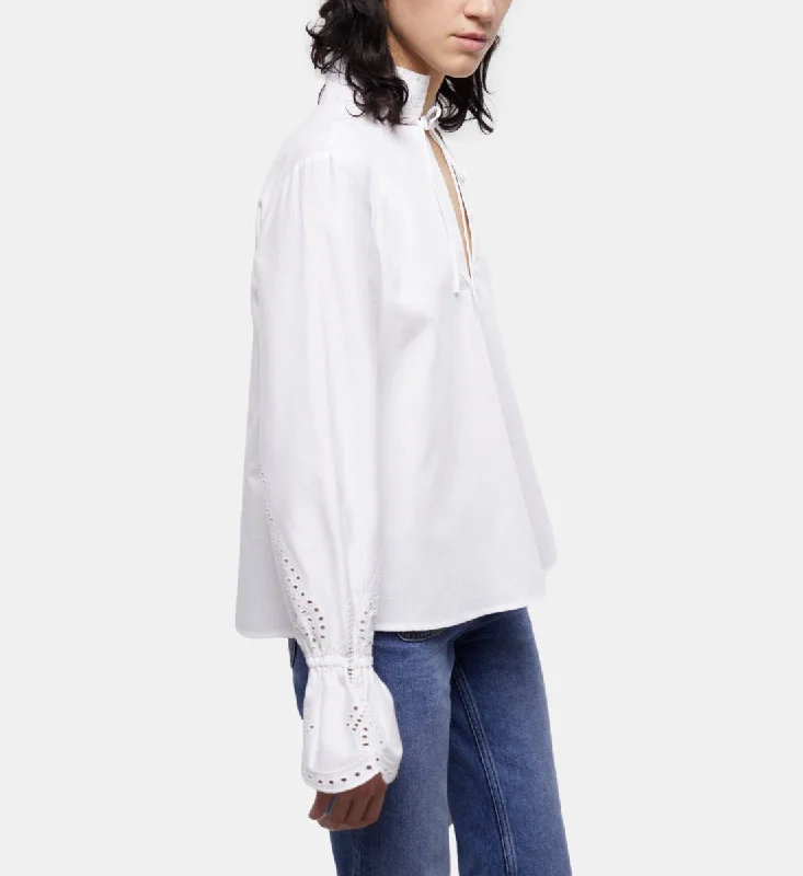White Blouse With Broderie Anglaise Office-Ready Blouse