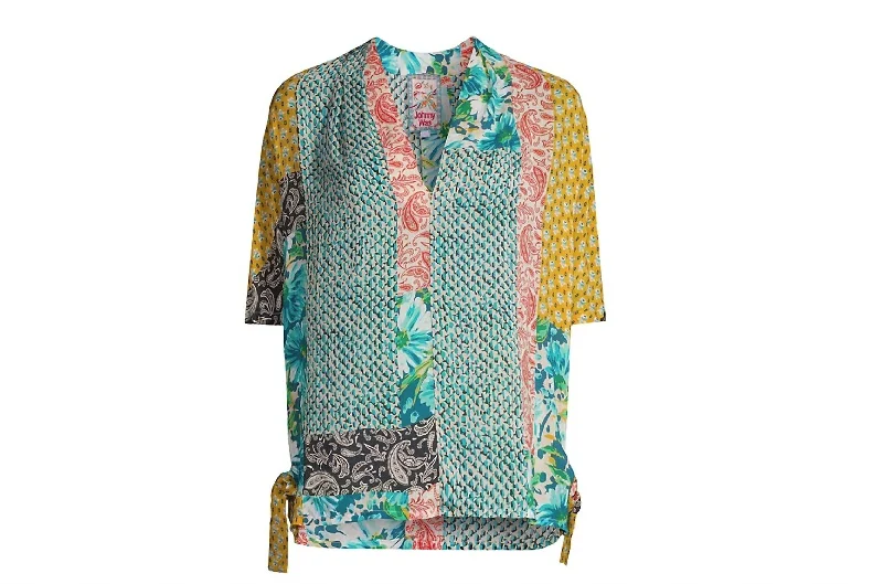 Women Ravenne Paisley V-Neck Tie Sides Pull On Top Blouse In Multicolor Drape Neck Blouse
