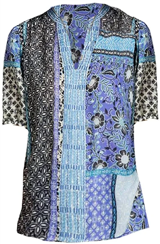 Women Workshop Casablanca Ramie Tunic Top Blouse In Black & Blue Delicate Pleat Blouse