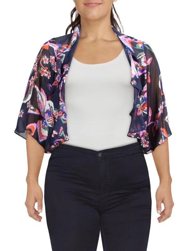 Womens Chiffon Open Front Blouse Sheer Mesh Blouse