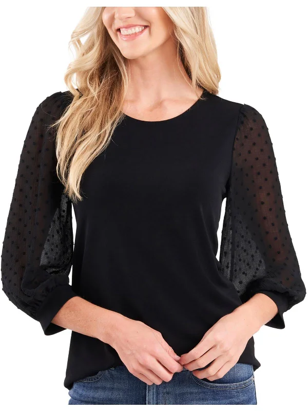 Womens Clip Dot Crewneck Blouse Off-Shoulder Wrap Blouse