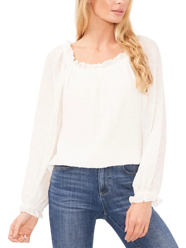 Womens Clip Dot Off-The-Shoulder Blouse Oversized Silk Blouse
