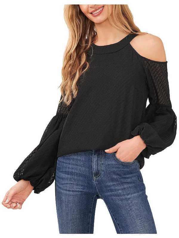 Womens Dot Texture Keyhole Blouse Versatile Layering Blouse