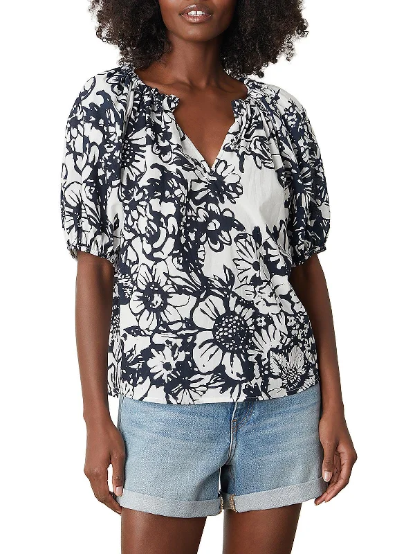 Womens Floral Print V-Neck Blouse Floral Chiffon Blouse