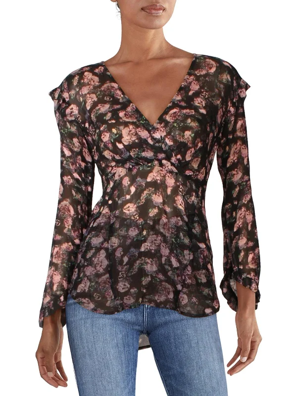 Womens Floral Sheer Blouse Boho Chic Blouse