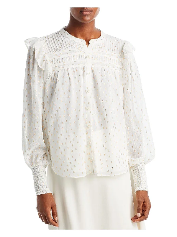 Womens Metallic Dot Print Blouse Silky Tunic Blouse