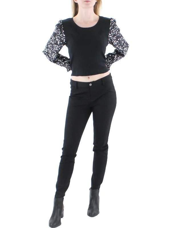 Womens Mixed Media Animal Print Blouse Soft Satin Blouse