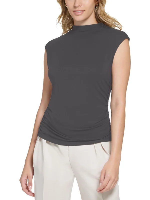Womens Mock Neck Sleeveless Blouse Backless Summer Blouse