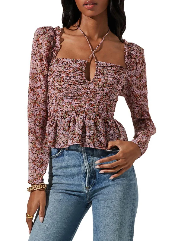 Womens Peplum Blouse Stretchy Fitted Blouse