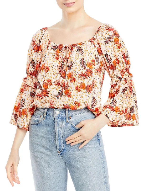 Womens Printed Peasant Blouse Backless Summer Blouse