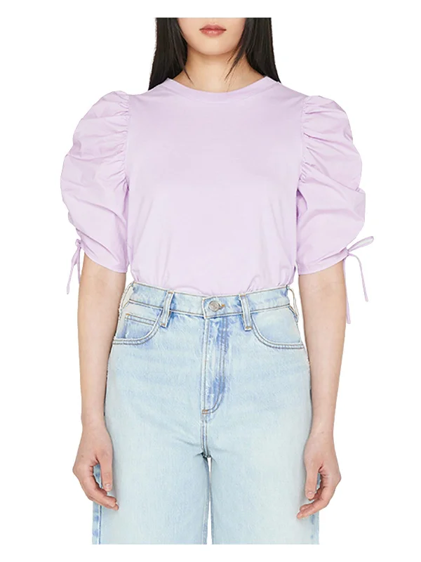 Womens Ruched Organic Cotton Blouse Stretchy Fitted Blouse
