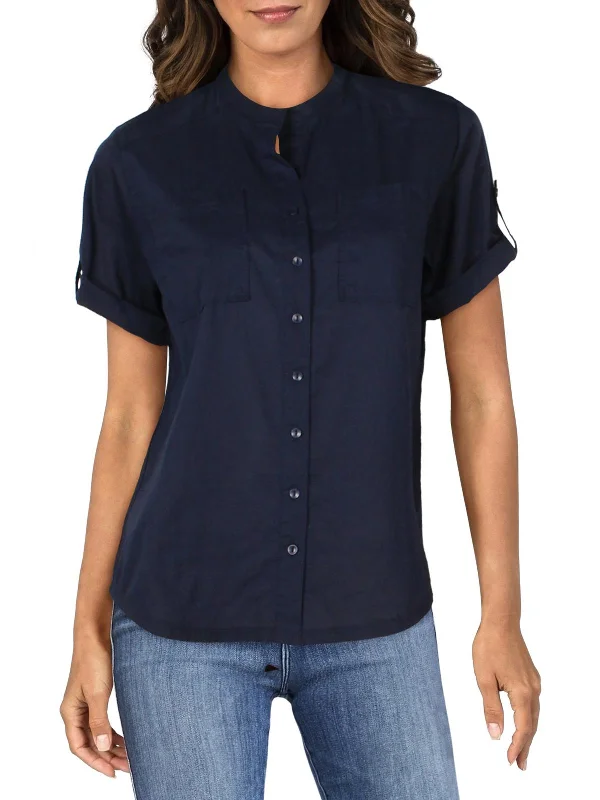 Womens Sheer Short Sleeve Blouse Business Casual Blouse