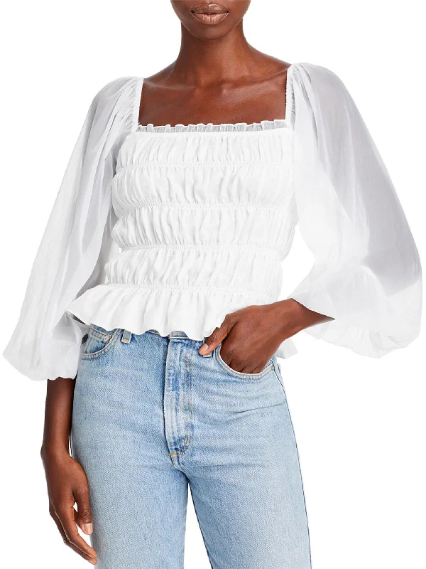 Womens Smocked Long Sleeves Blouse Soft Modal Blouse