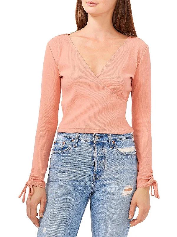 Womens Surplice Knit Blouse Slim Fit Blouse