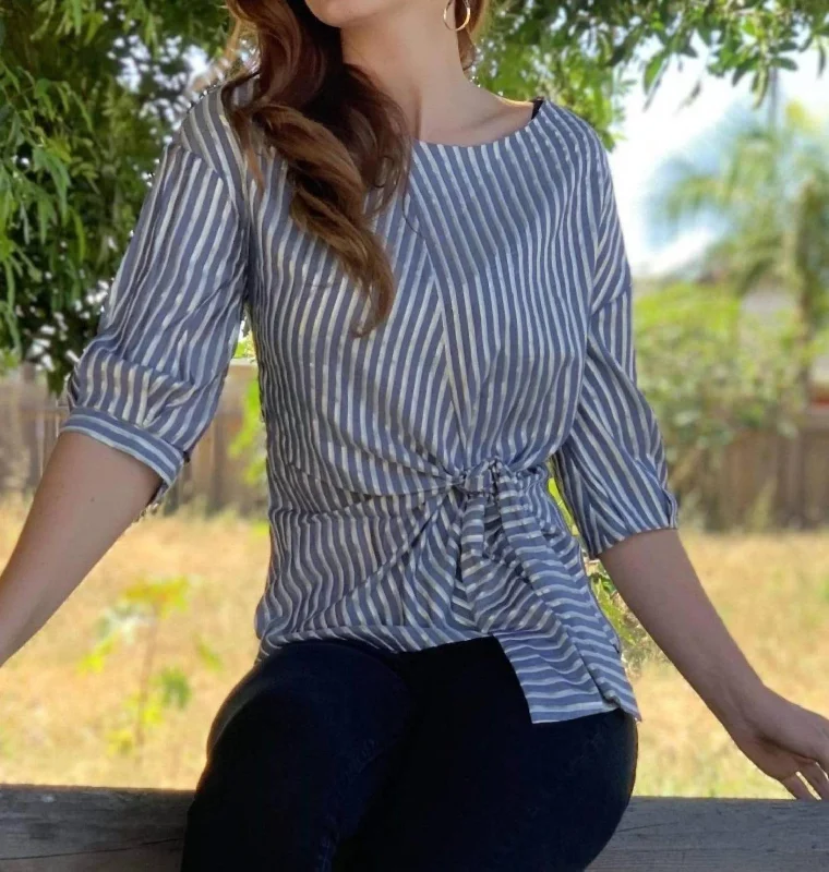 Yang Top Front Tie Blouse In Stripe Gold  Lurex Casual Stripe Blouse